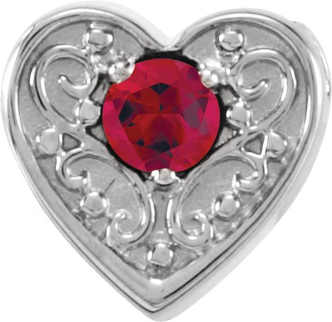 14K White Chatham Lab Created Ruby Family Heart Slide Pendant Ref. 16233231