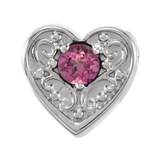 Sterling Silver Natural Pink Tourmaline Heart Slide Pendant