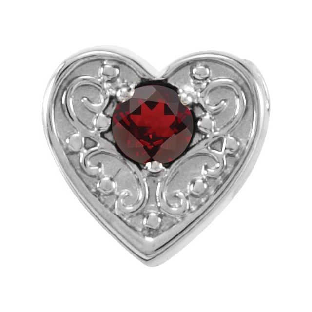 Sterling Silver Natural Mozambique Garnet Heart Slide Pendant