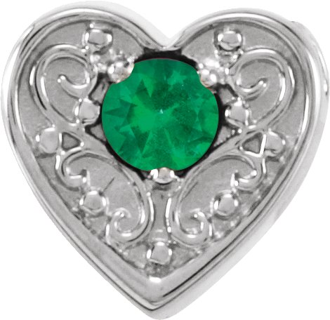 14K White Emerald Family Heart Slide Pendant