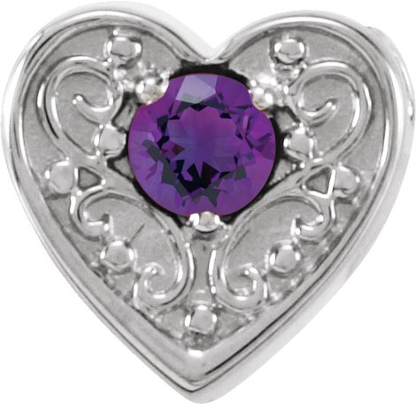 14K White Natural Amethyst Family Heart Slide Pendant