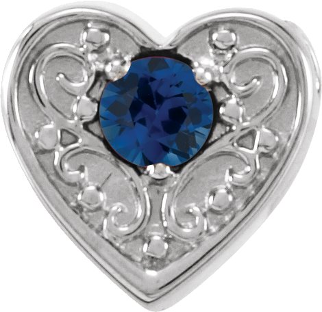 14K White Blue Sapphire Family Heart Slide Pendant 