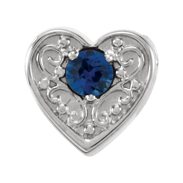 14K White Natural Blue Sapphire Heart Slide Pendant