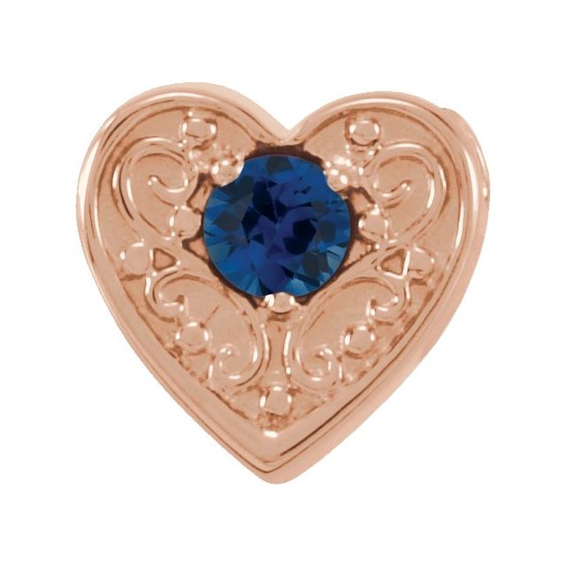 14K Rose Natural Blue Sapphire Heart Slide Pendant