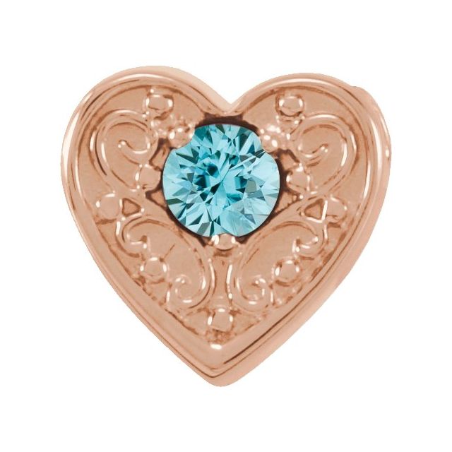 14K Rose Natural Blue Zircon Heart Slide Pendant