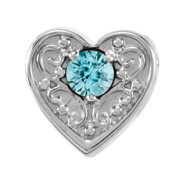 Sterling Silver Natural Blue Zircon Heart Slide Pendant