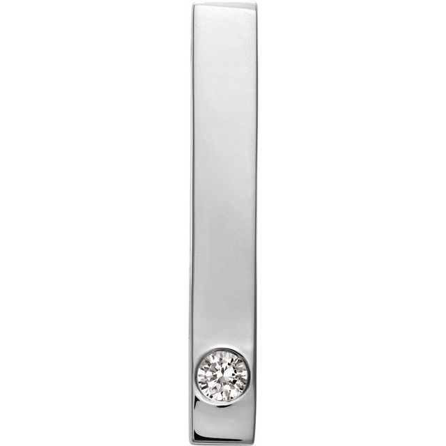 14K White .06 CT Natural Diamond Family Engravable Bar Pendant