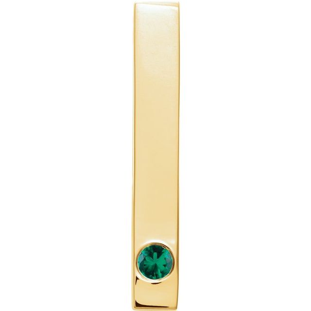 14K Yellow Lab-Grown Emerald Family Engravable Bar Pendant