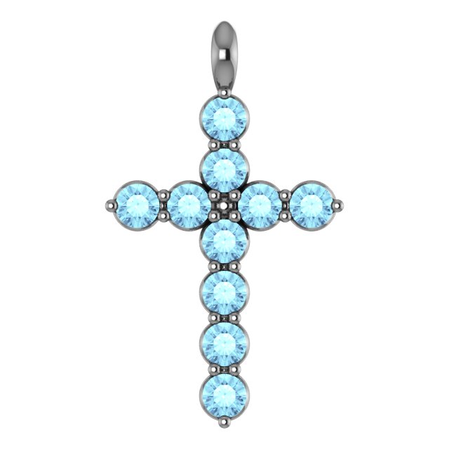 14K White Natural Aquamarine Cross Pendant