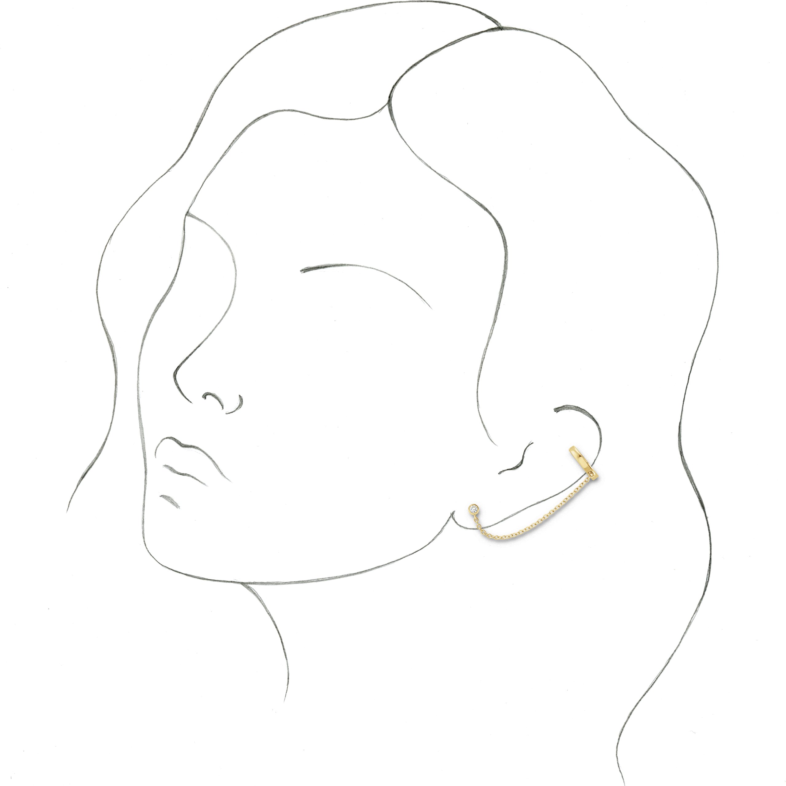 14K White 1/10 CT Natural Diamond Single Ear Cuff with Chain
