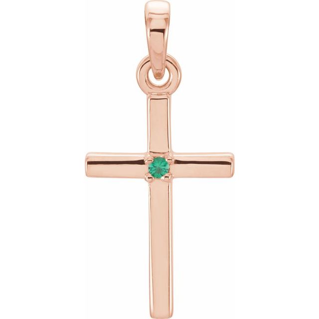 14K Rose Natural Emerald Cross Pendant