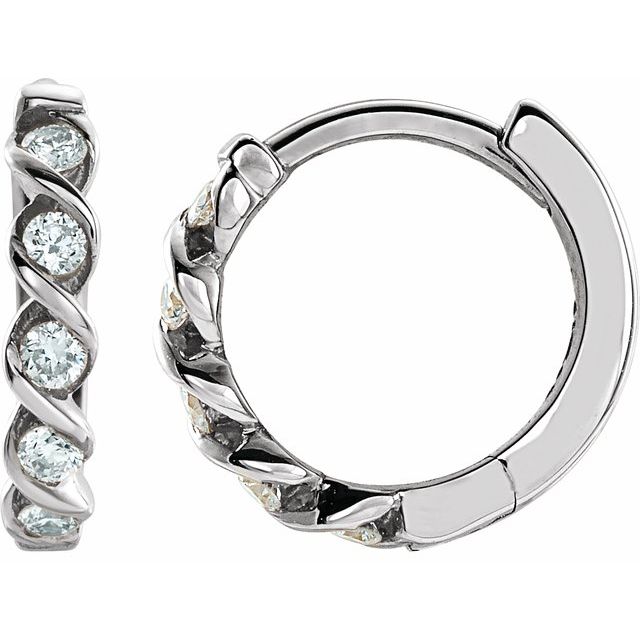 14K White 1/10 CTW Diamond Huggie Earrings