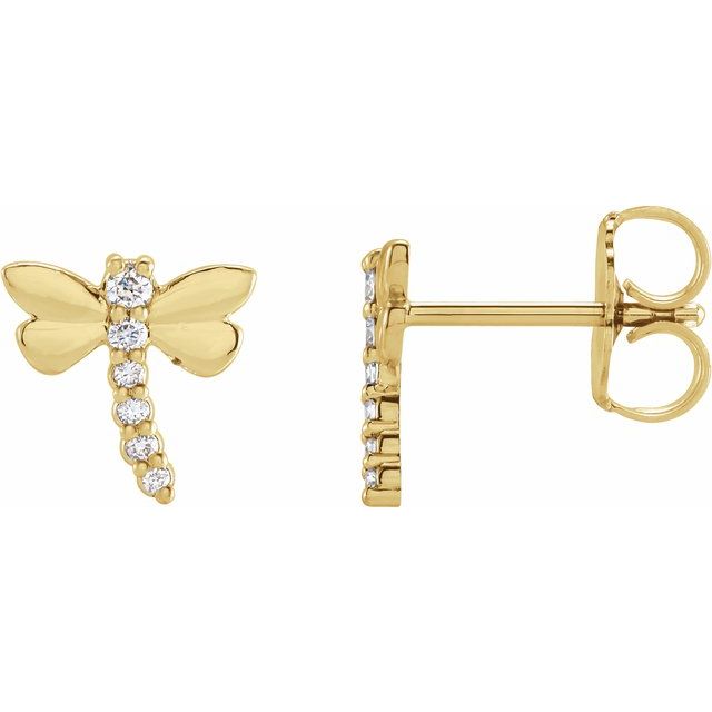 14K Yellow .08 CTW Natural Diamond Dragonfly Earrings