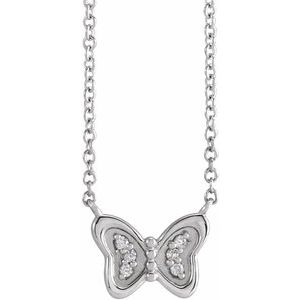 Sterling Silver .025 CTW Natural Diamond Butterfly 16" Necklace