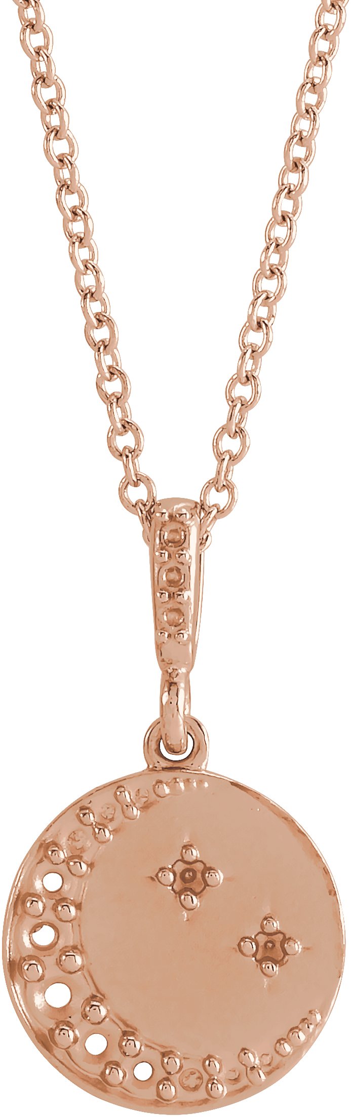 14K Rose Accented Crescent Moon 16-18