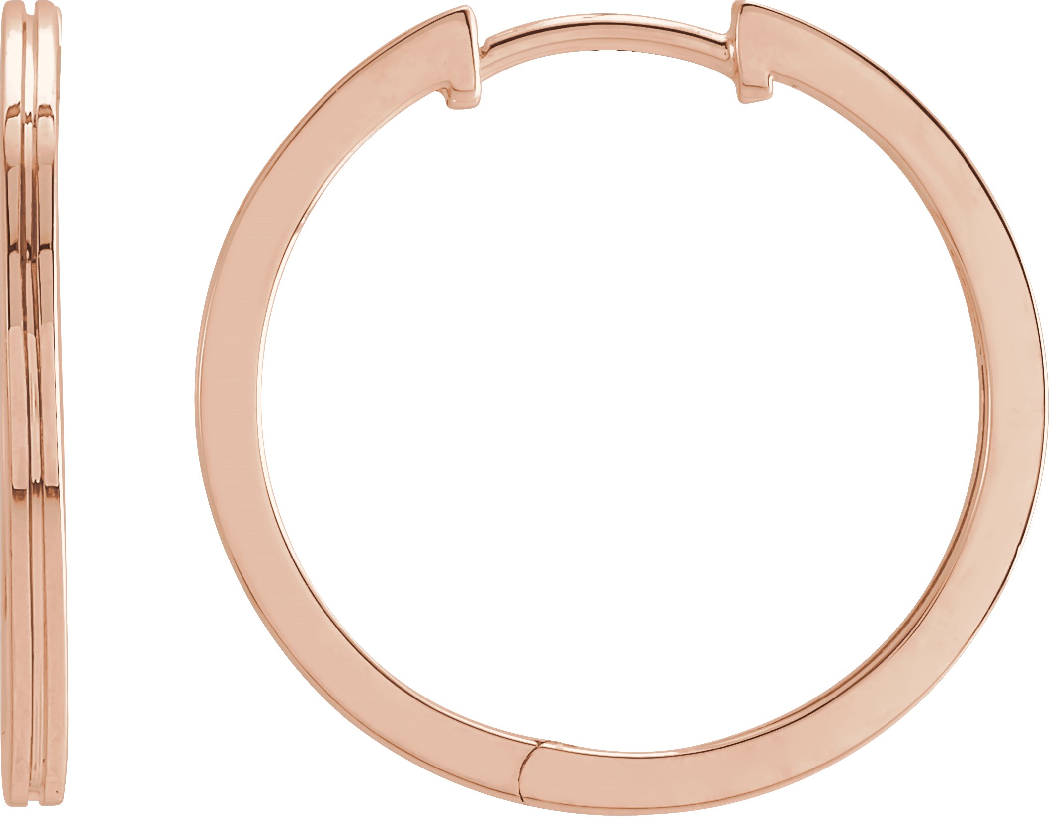 14K Rose 20 mm  Grooved Hoop Earrings