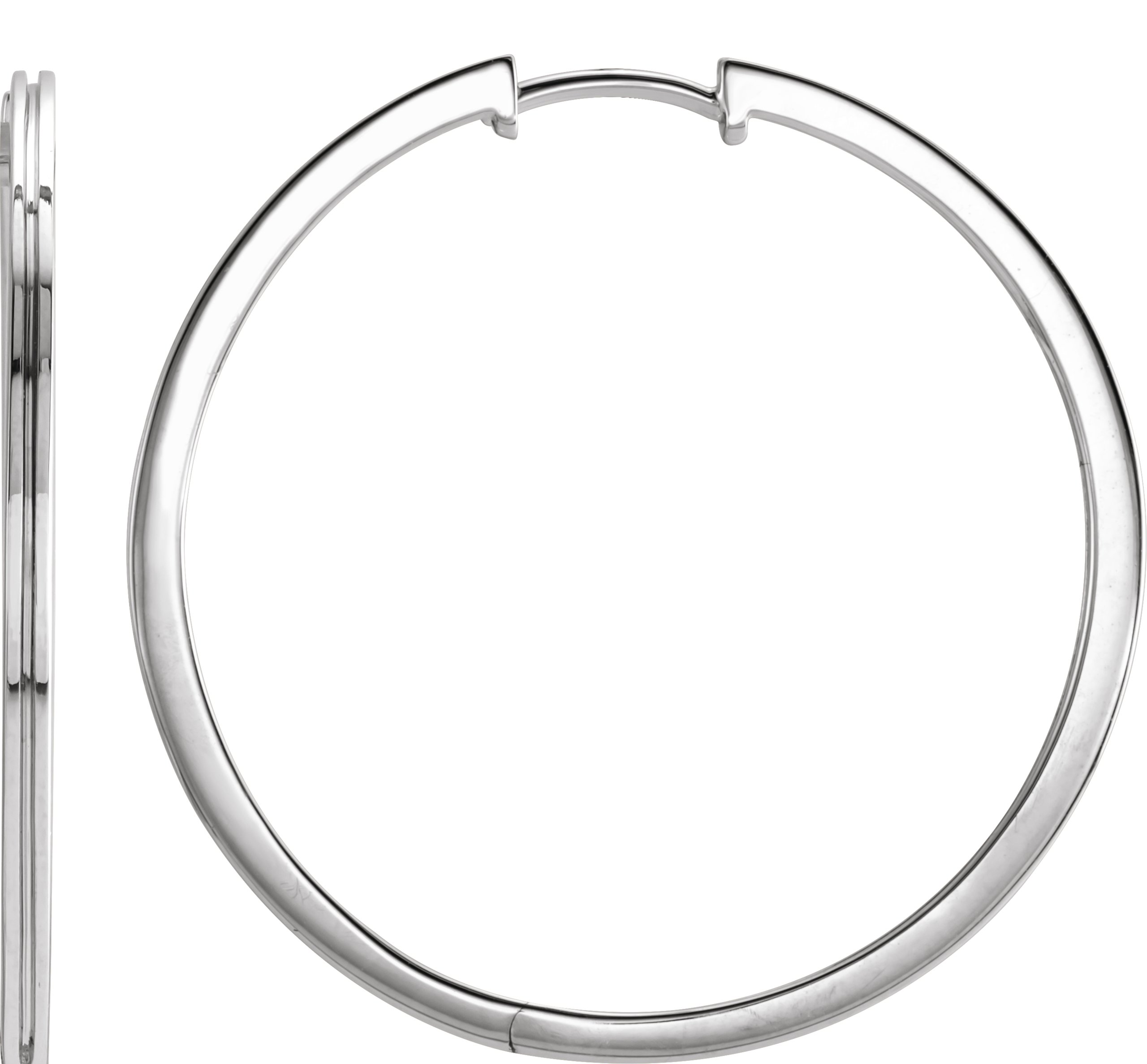 14K White Grooved Hinged 30 mm Huggie Hoop Earrings