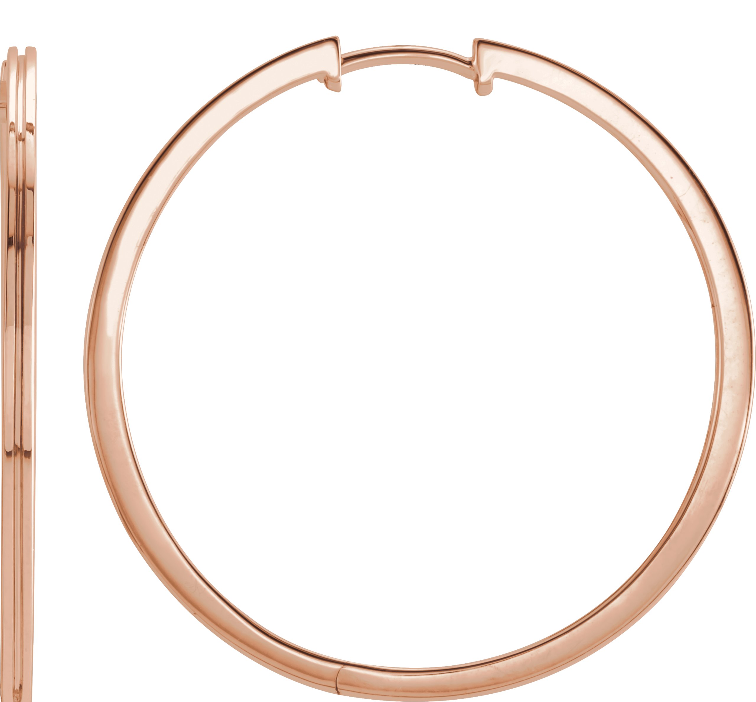 14K Rose 30 mm  Grooved Hoop Earrings