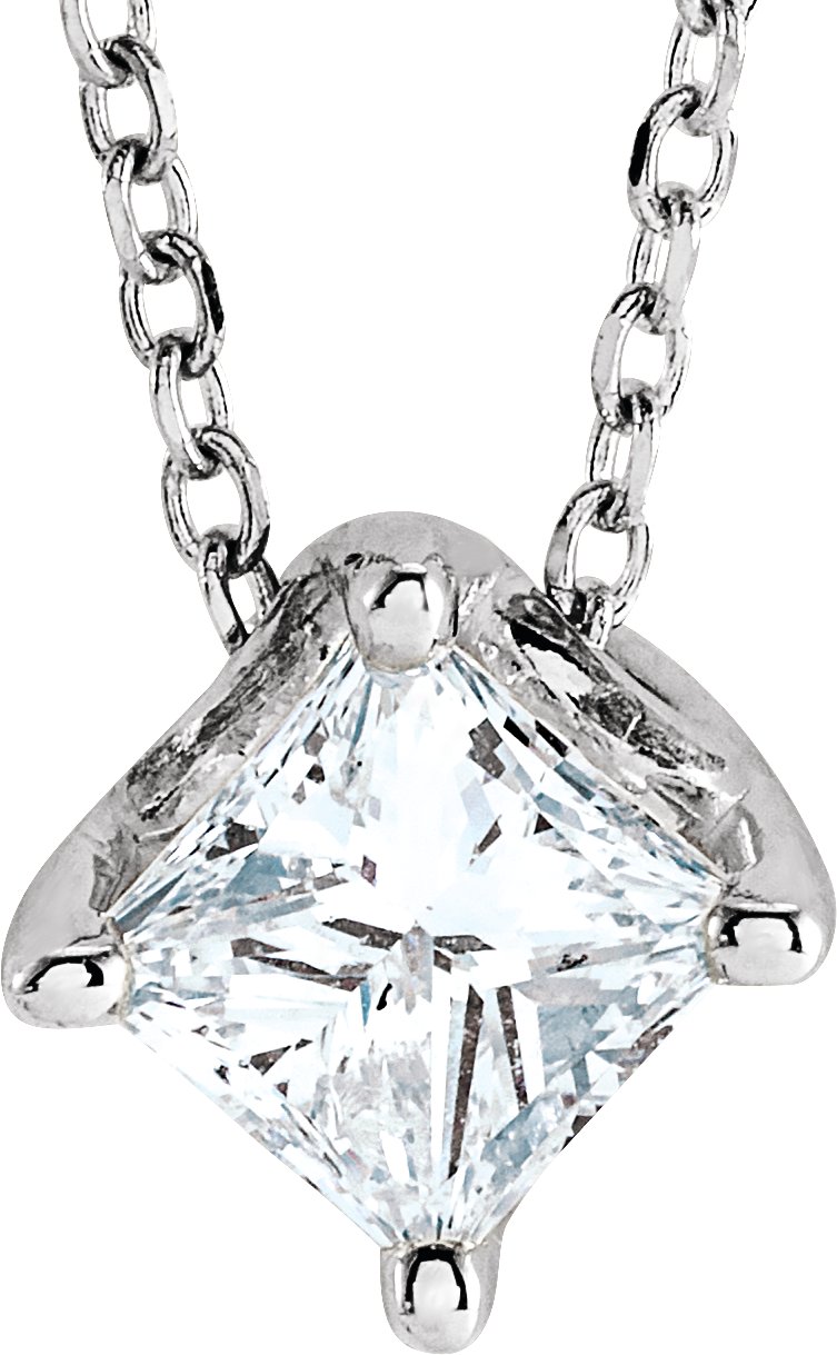 Sterling Silver .50 CT Diamond Solitaire 16 18 inch Necklace Ref. 15609299