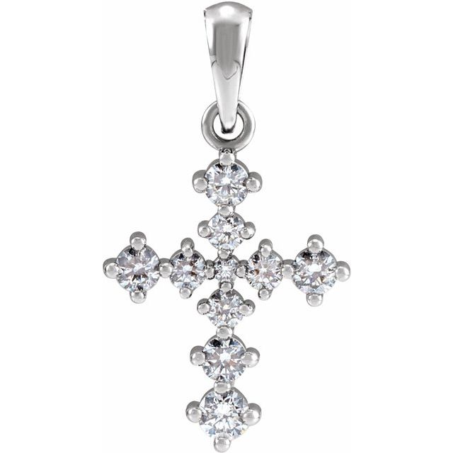 14K White 3/8 CTW Natural Diamond Cross Pendant
