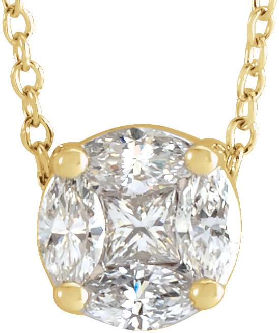 14K Yellow .33 CTW Diamond Cluster 16 to 18 inch Necklace Ref 17473902