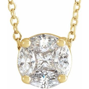 14K Yellow .33 CTW Diamond Cluster 16 to 18 inch Necklace Ref 17473902