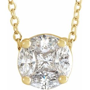 14K Yellow 1/3 CTW Natural Diamond Cluster 16-18" Necklace