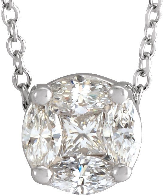 14K White 1/3 CTW Natural Diamond Cluster 16-18 Necklace