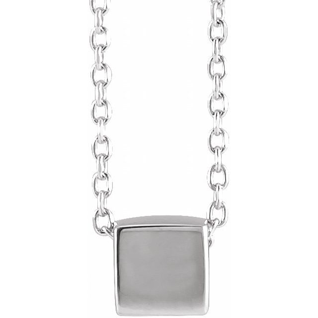 14K White 5x5 mm Cube 18" Necklace