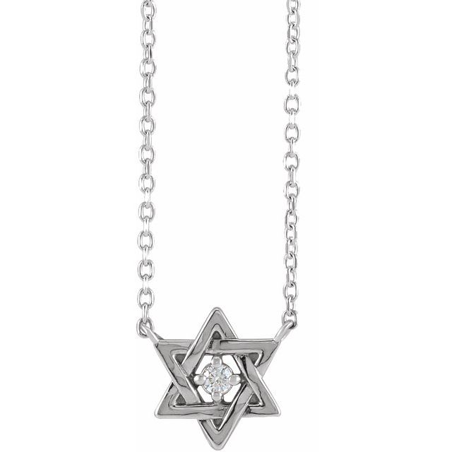 14K White .03 CT Natural Diamond Star of David 18 Necklace