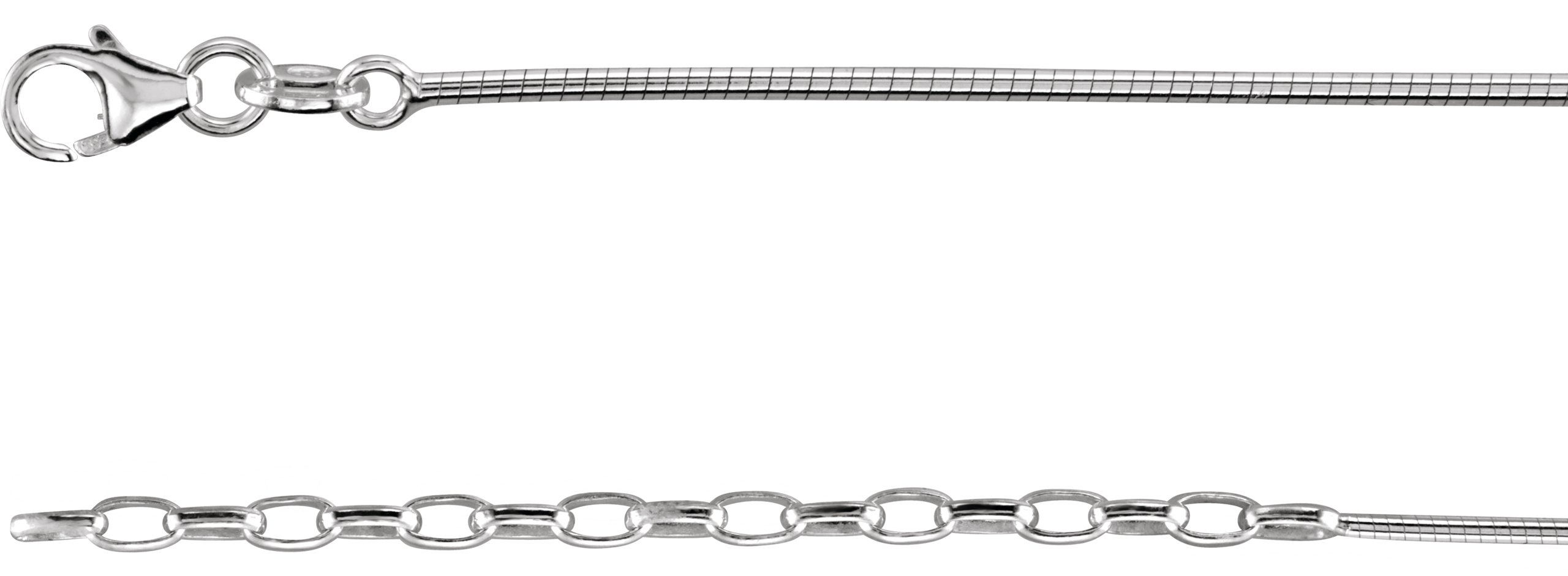 1.5mm Silver Round Omega Chain with 2 Inch Extension and Lobster Clasp Ref 912168