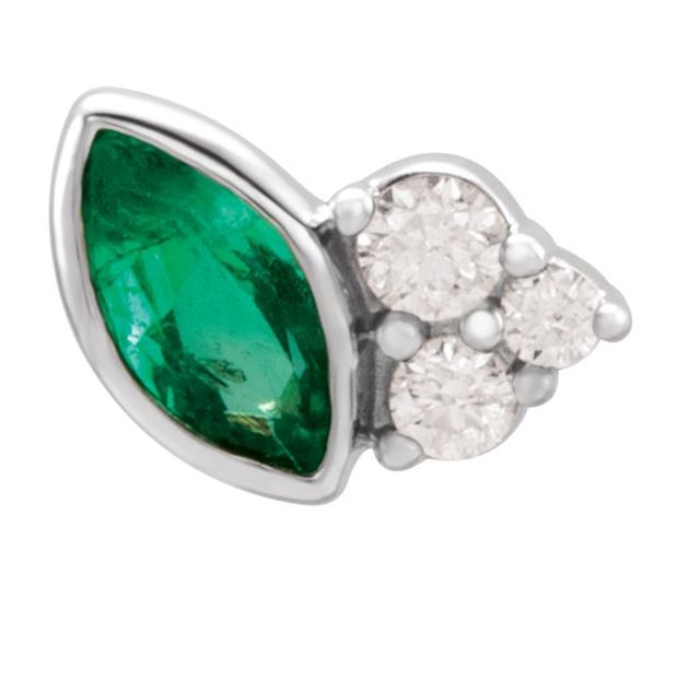 14K White Natural Emerald & .03 CTW Natural Diamond Left Earring