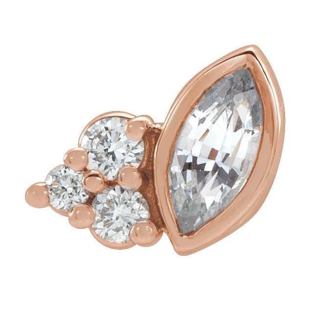 14K Rose Natural White Sapphire & .03 CTW Natural Diamond Right Earring