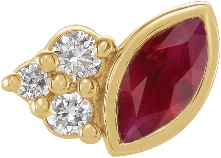 14K Yellow Chatham Lab Created Ruby and .03 CTW Diamond Right Earring Ref 17677072