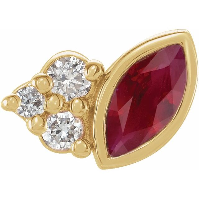 14K Yellow Lab-Grown Ruby & .03 CTW Natural Diamond Right Earring