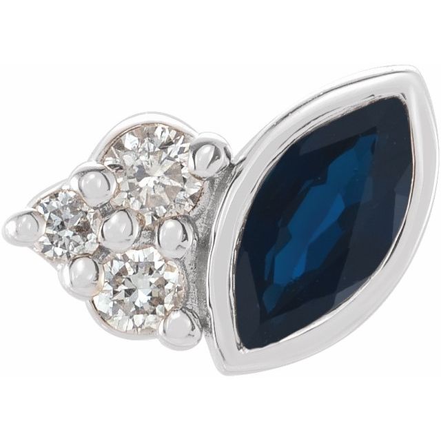 14K White Natural Blue Sapphire & .03 CTW Natural Diamond Right Earring