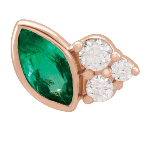 14K Rose Lab-Grown Emerald & .03 CTW Natural Diamond Left Earring