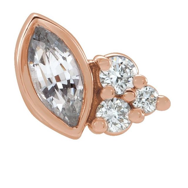 14K Rose Natural White Sapphire & .03 CTW Natural Diamond Left Earring