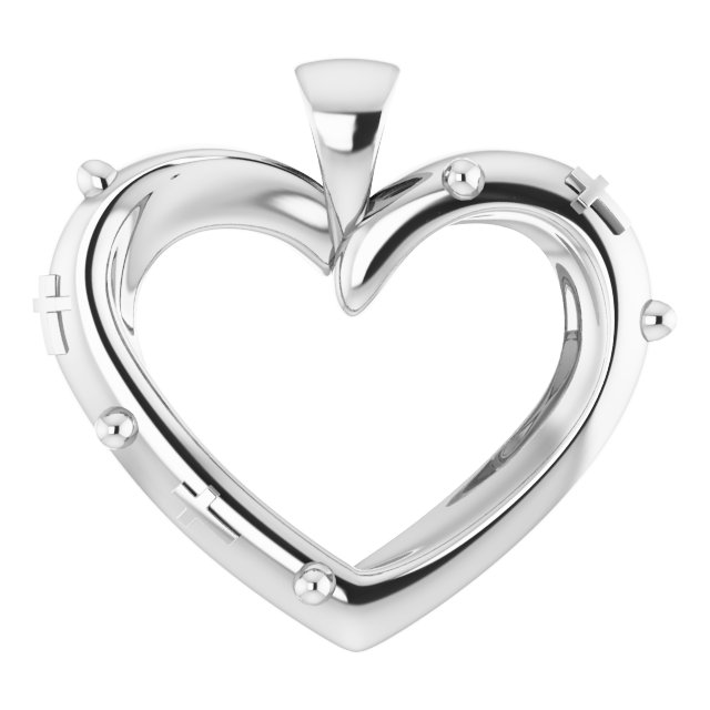 14K White 18.55x17.15 mm Rosary Heart Pendant