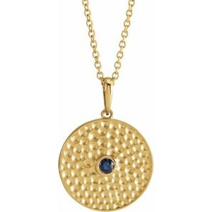 14K Yellow Natural Blue Sapphire Beaded Disc 16-18" Necklace