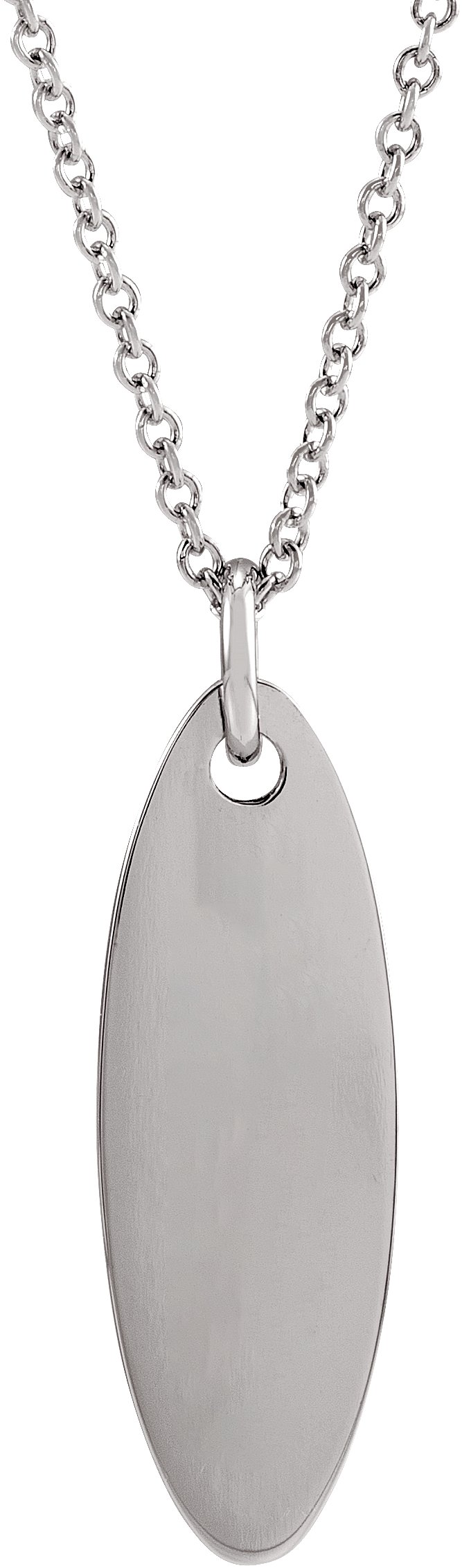 Sterling Silver 22.9x7 mm Elongated Oval 16-18" Necklace 