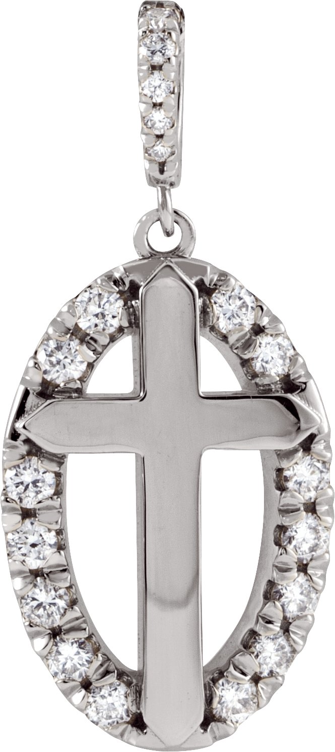 14K White 1/5 CTW Natural Diamond Halo-Style Cross Pendant