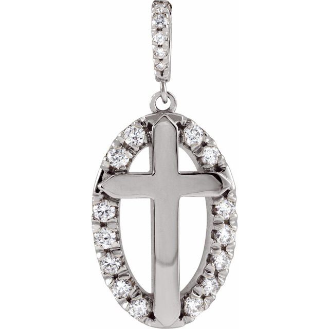 14K White 1/5 CTW Natural Diamond Halo-Style Cross Pendant