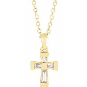 14K Yellow 1/10 CTW Natural Diamond Cross 16-18" Necklace 