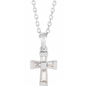 14K White 1/10 CTW Natural Diamond Cross 16-18" Necklace 