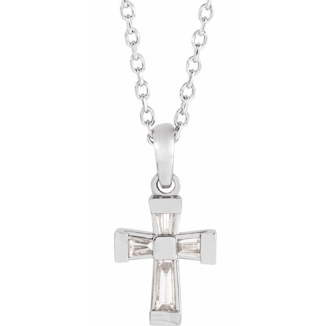 14K White 1/10 CTW Natural Diamond Cross 16-18 Necklace 