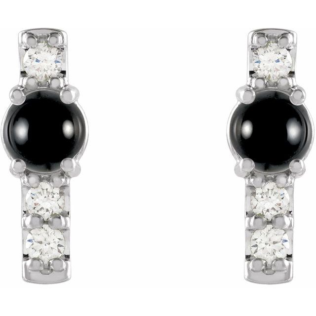 14K White Natural Black Onyx & 1/5 CTW Natural Diamond Bar Earrings