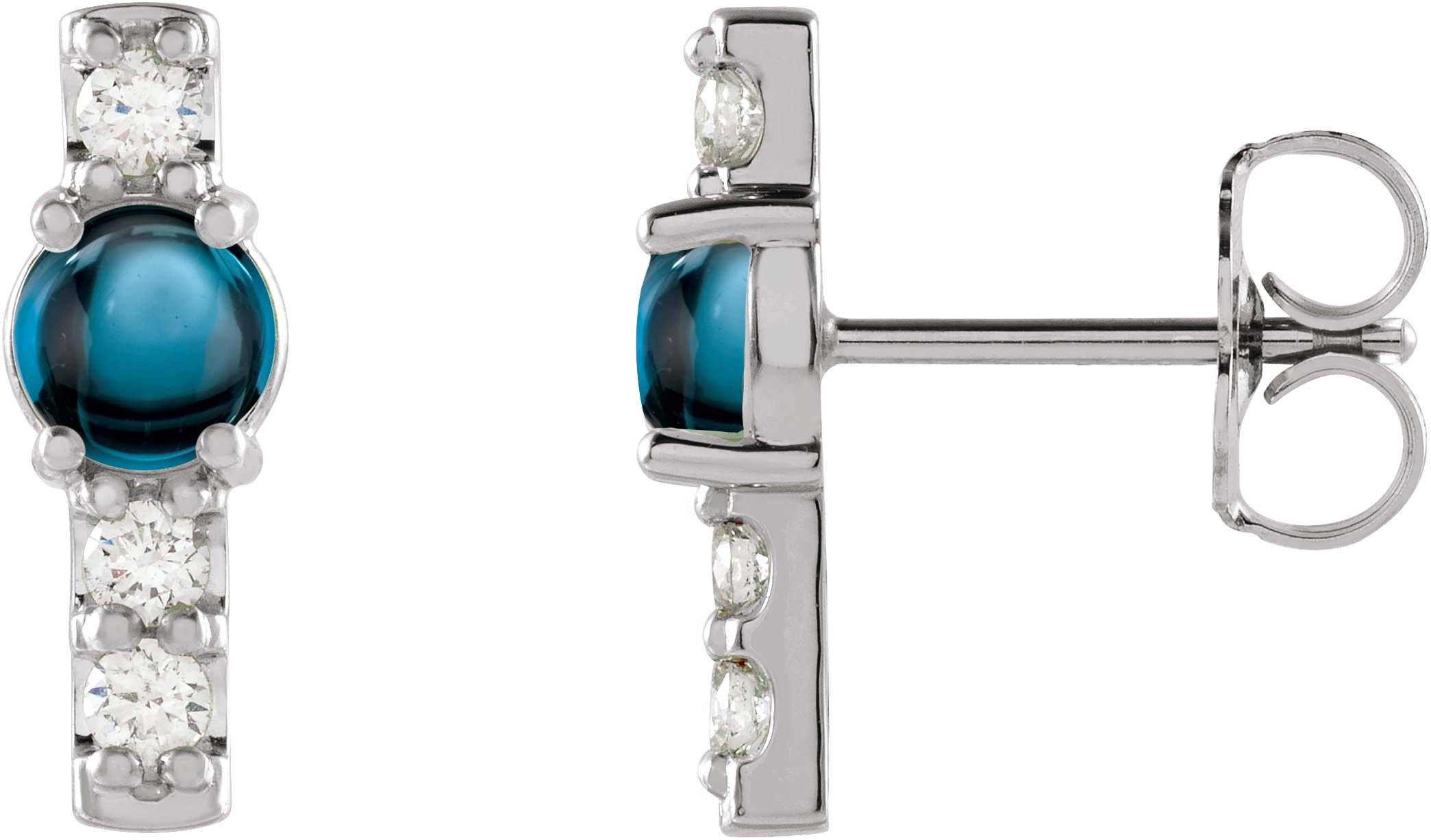 14K White Natural London Blue Topaz & 1/5 CTW Natural Diamond Bar Earrings