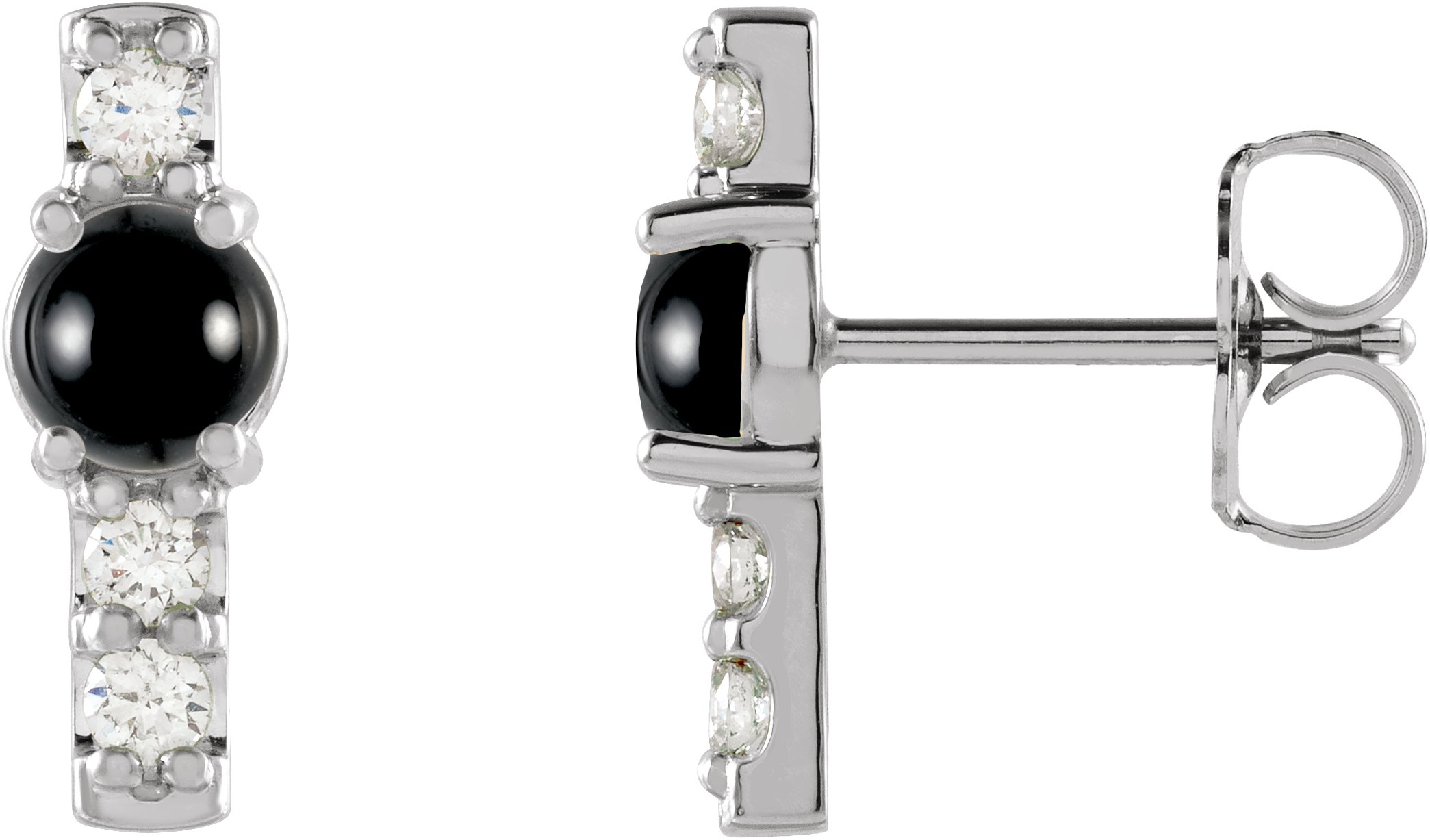 14K White Natural Black Onyx & 1/5 CTW Natural Diamond Bar Earrings