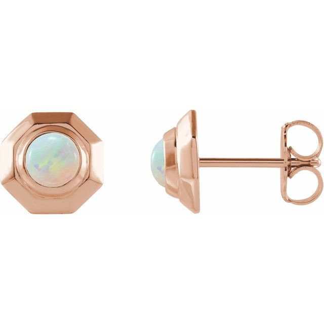 14K Rose Natural White Opal Geometric Cabochon Earrings